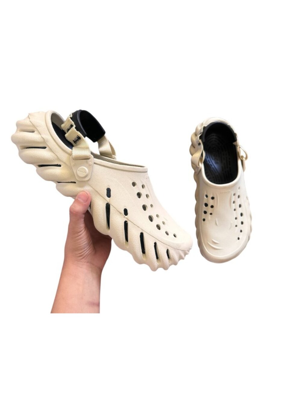 CROCS Platform Echo Clog Mens 13 Beige Comfort Slip On Workwear Casual Slippers - Picture 3 of 15
